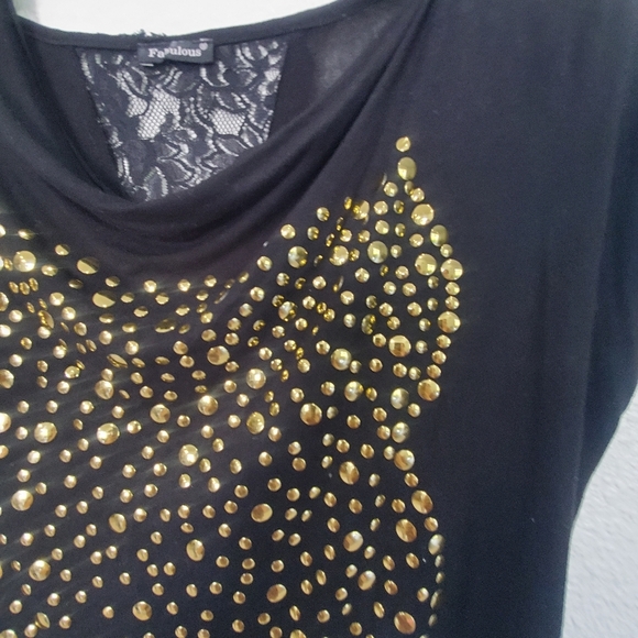 "Stylish Black T-Shirt with‎ Gold Studs Detail For Woman M Size - Picture 2 of 7